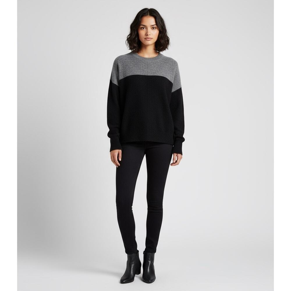Vince Camuto Womens Large Extended Shoulder Colorblock Sweater Black Gray